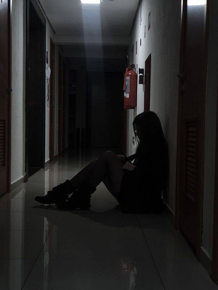 Sad Pfp Profile Picture of Woman Sitting in Hallway