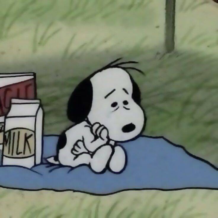 Foto de perfil triste de Snoopy sentado solo
