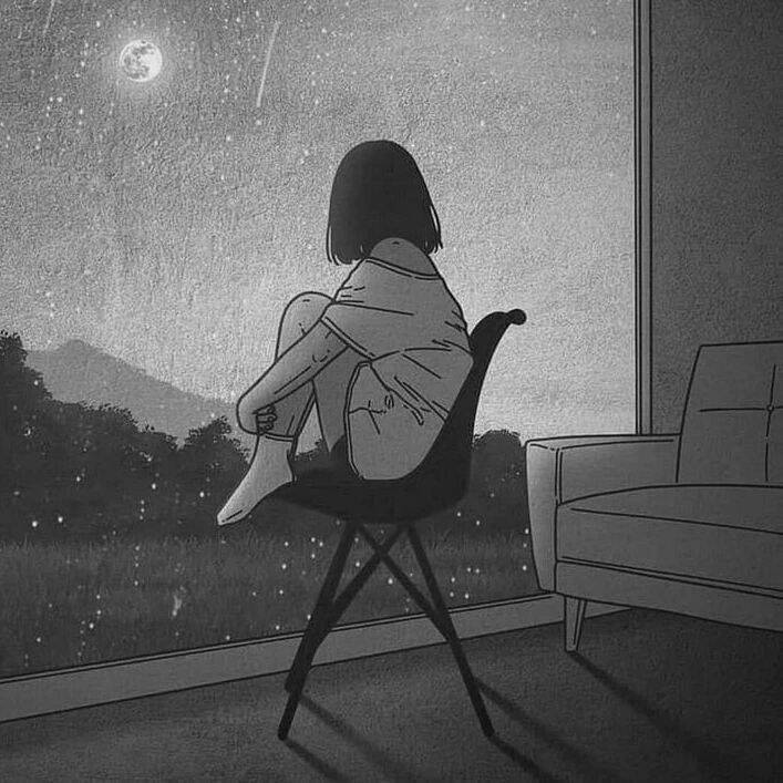 Foto de perfil triste de una mujer sentada en la ventana mirando la lluvia