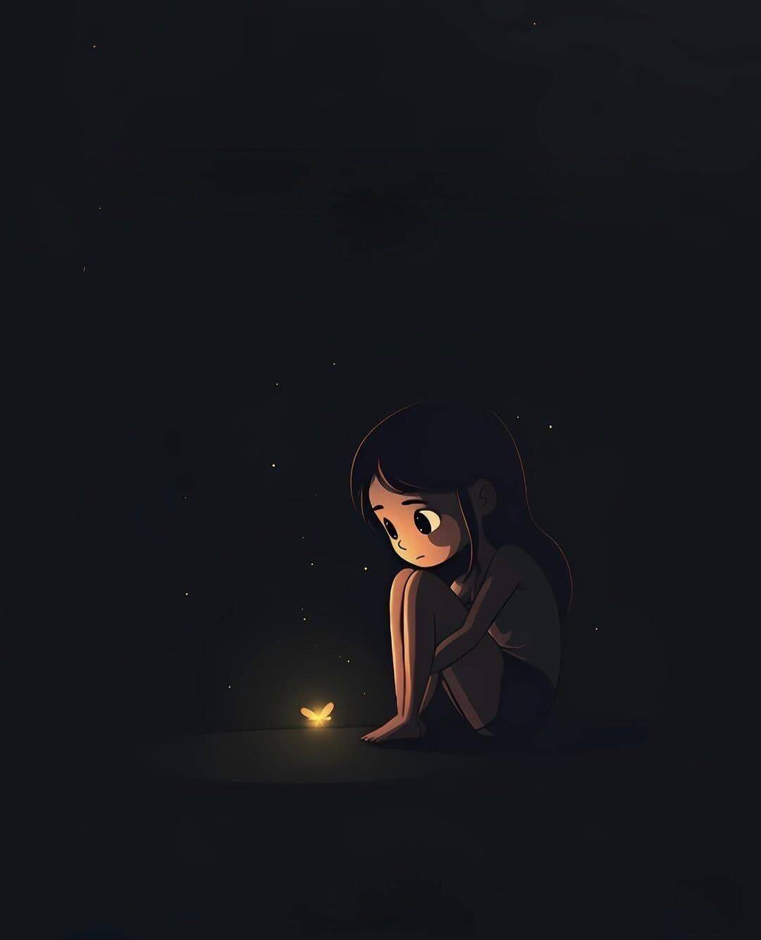 Foto para Perfil Triste de Menina Sozinha com Luz de Fogo Fátuo