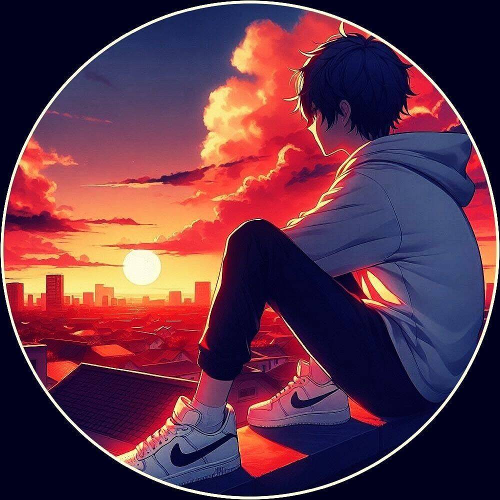 Photo de profil Homme d'un garçon d'anime regardant le coucher du soleil