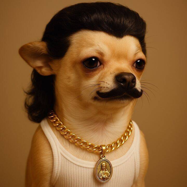 Foto Engraçada para Perfil de Cachorro com Bigode e Corrente