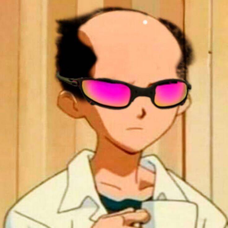 Divertida imagen de perfil de Discord de anime calvo con gafas