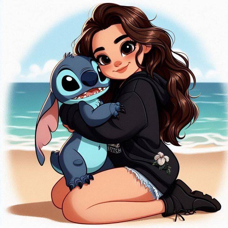 Foto de Perfil para Instagram Feminino com Desenho de Stitch na Praia