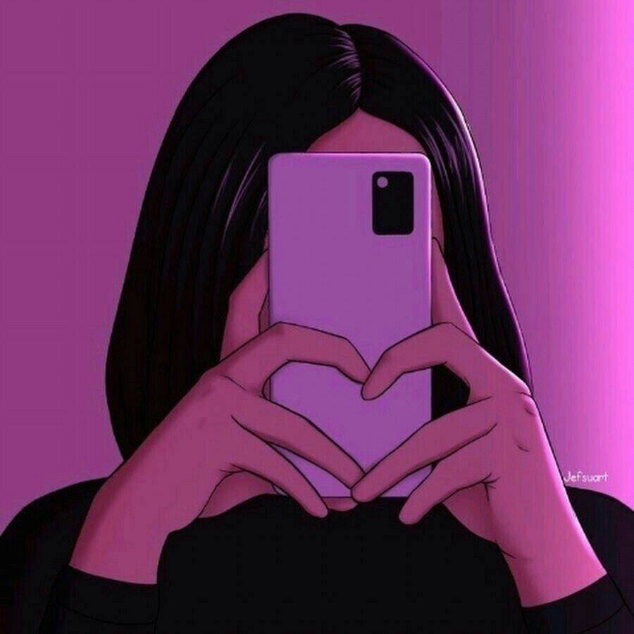 Foto de Perfil Feminino com Smartphone em Fundo Roxo