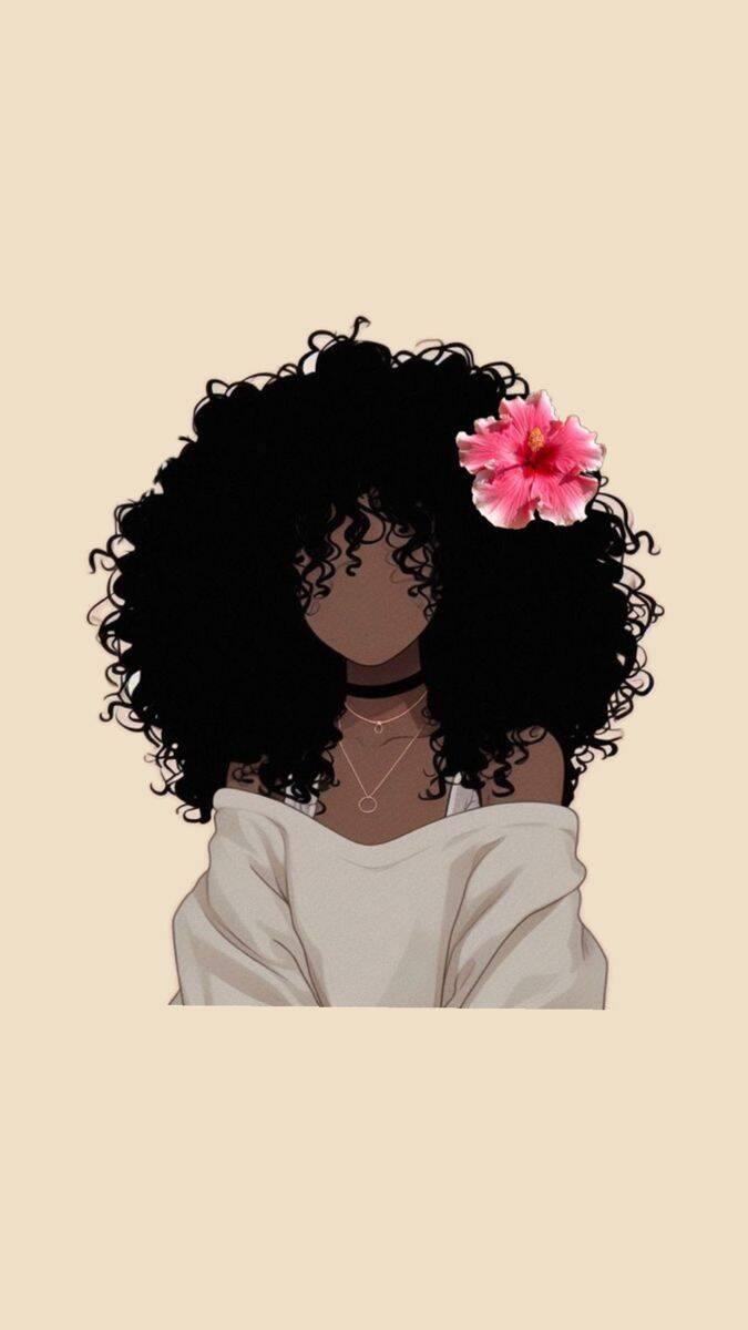 Foto de Perfil Feminino com Cabelo Cacheado e Flor Rosa