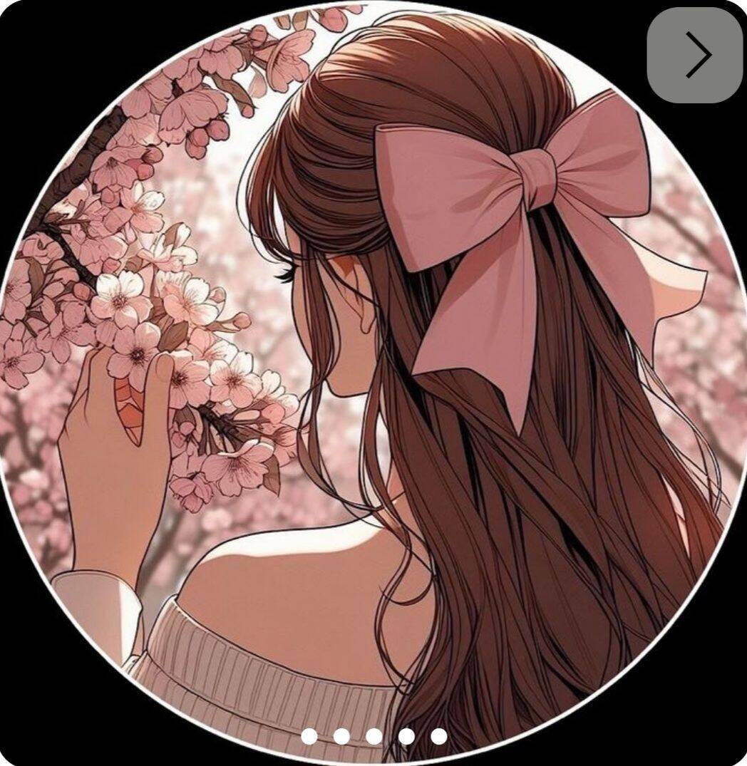 Foto Para Perfil Bonita e Fofa de Mulher com Laço em Cabelo entre Flores de Cerejeira