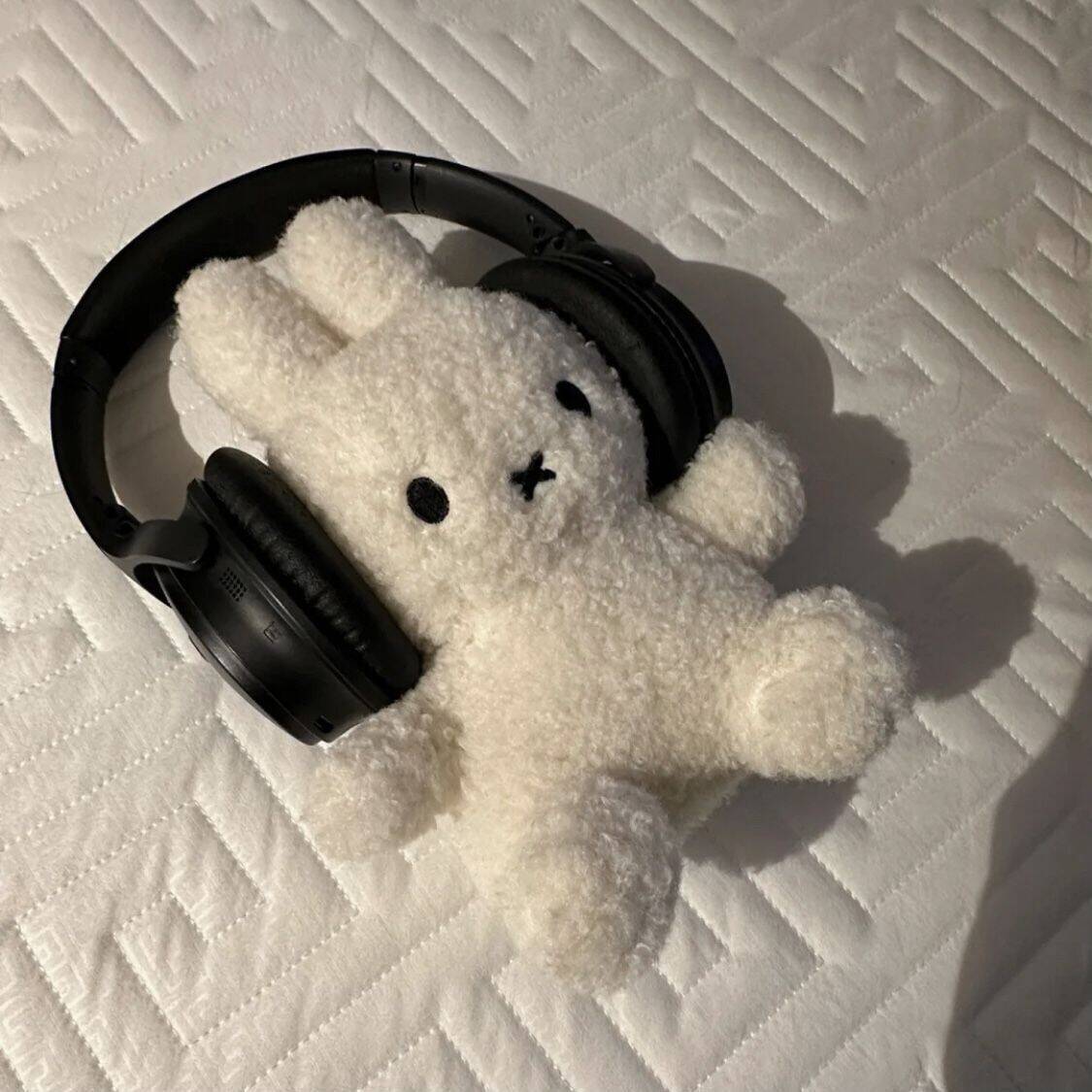 Foto Para Perfil Bonita e Fofa de Coelho de Pelúcia com Fones de Ouvido