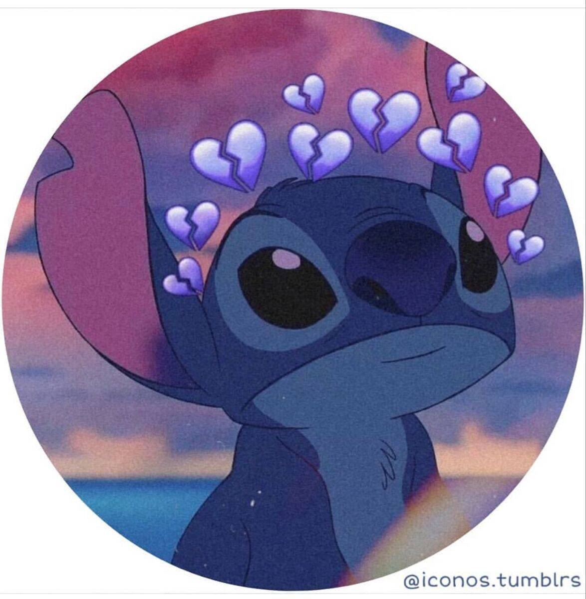 Sad Stitch avec des cœurs brisés Photo de profil WhatsApp