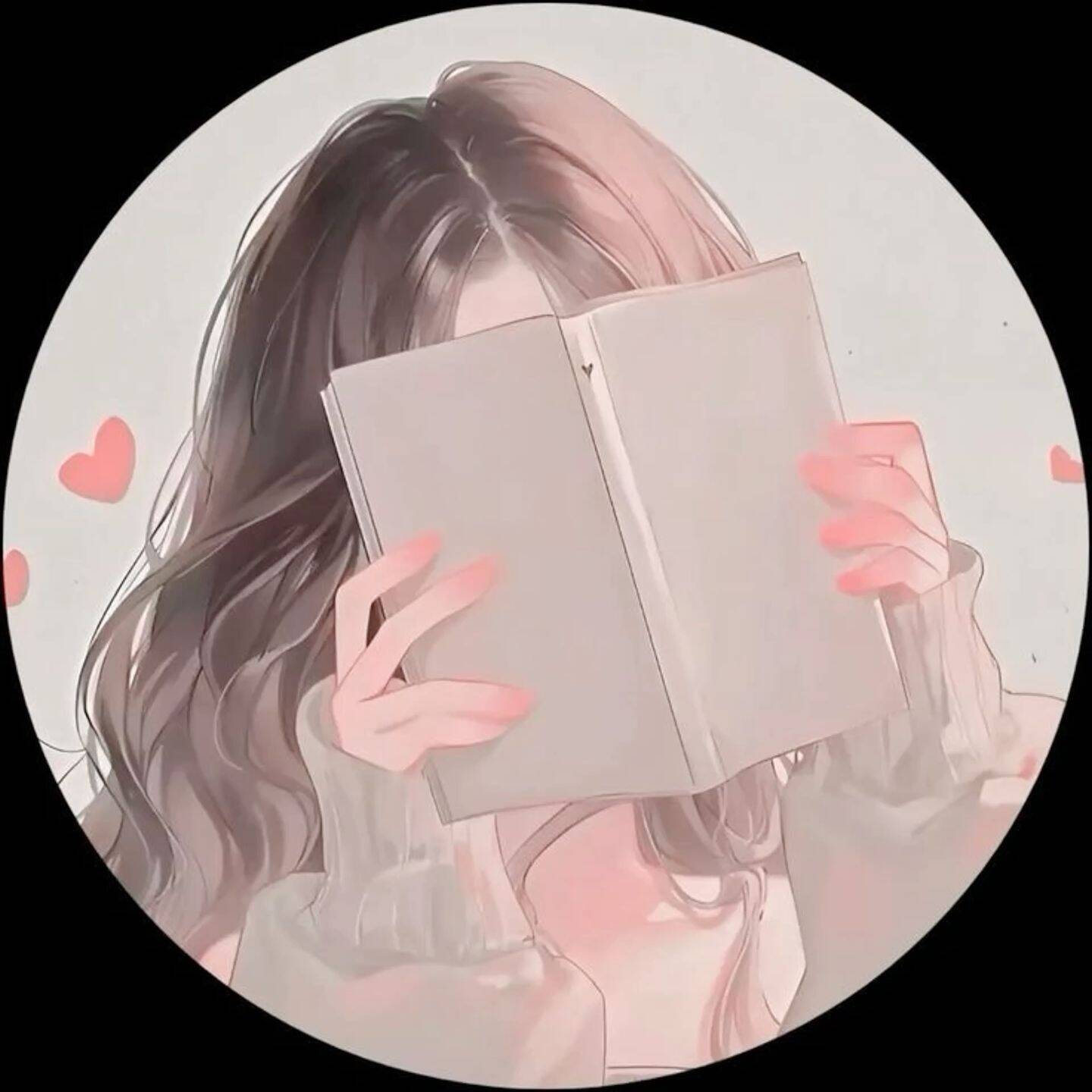Hermosa y linda foto de perfil de niña leyendo con corazones