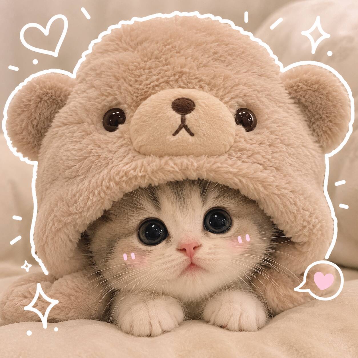 Foto de perfil de lindo gatito con sombrero de oso