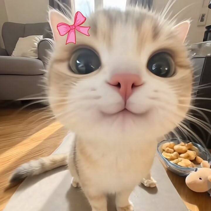 Foto de Perfil de Gatinho Fofo com Olhos Grandes e Laço Rosa