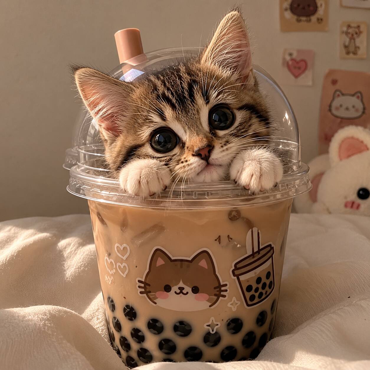 Foto de Perfil de Gatinho Fofo em Copo de Bubble Tea