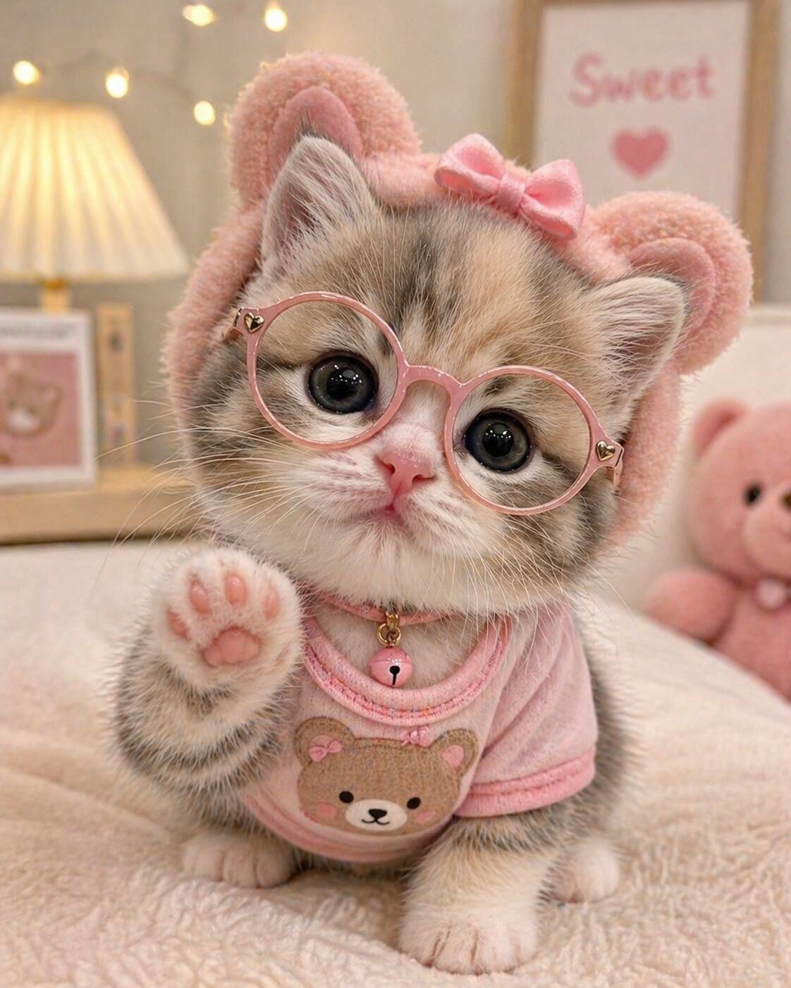 Foto de Perfil de Gatinho Fofo com Óculos e Laço Rosa
