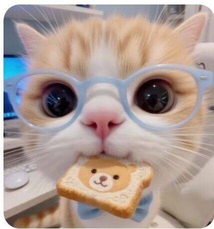 Photo de profil d'un chat mignon avec des lunettes et un biscuit