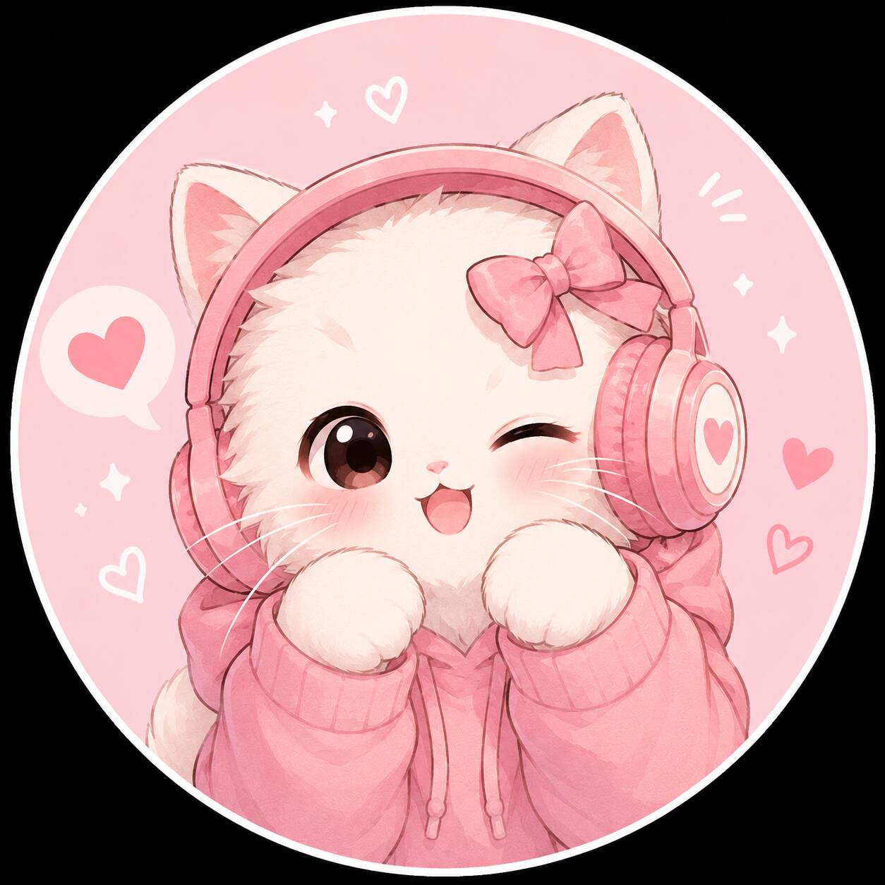 Foto de Perfil de Gatinho Fofo com Fones de Ouvido Rosa