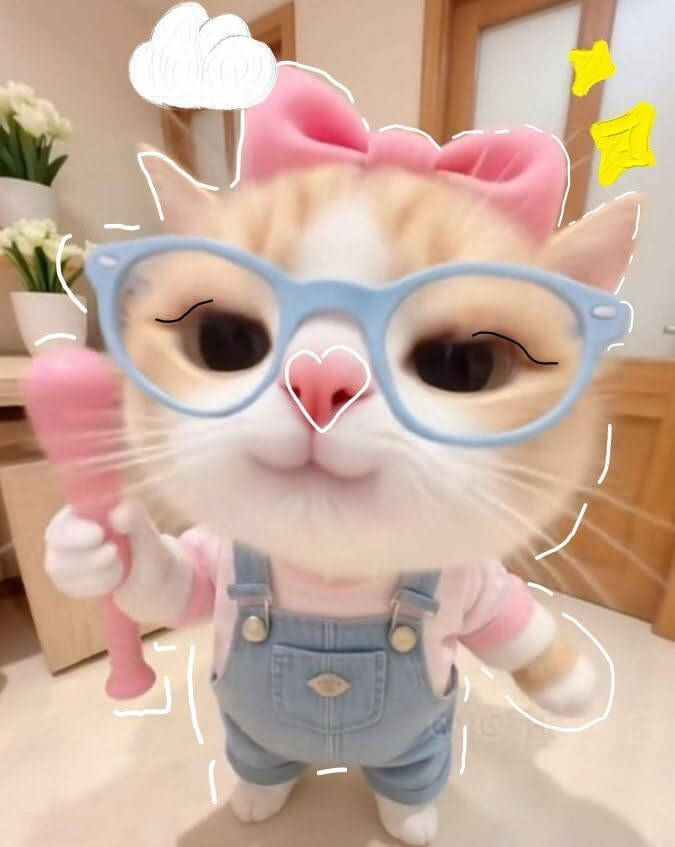 Foto de perfil de lindo gato con gafas y lazo rosa
