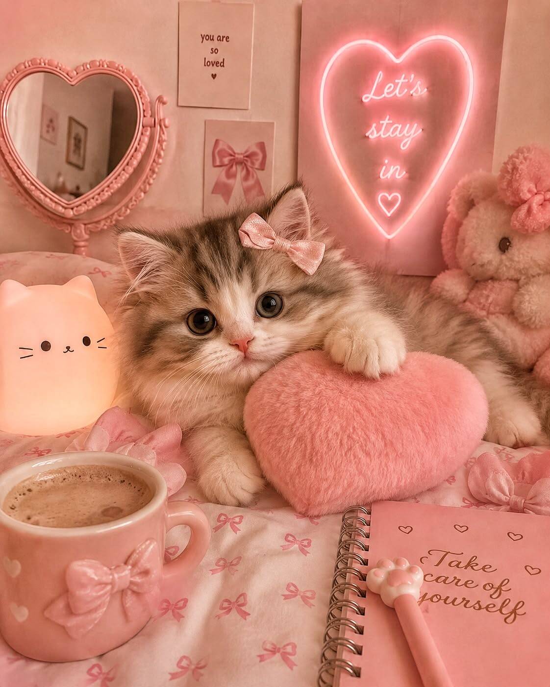 Foto de Perfil de Gatinho Fofo com Coração Rosa