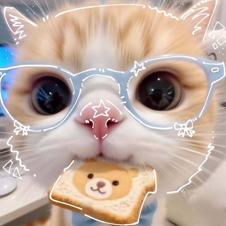 Foto de perfil de lindo gato con gafas y galleta