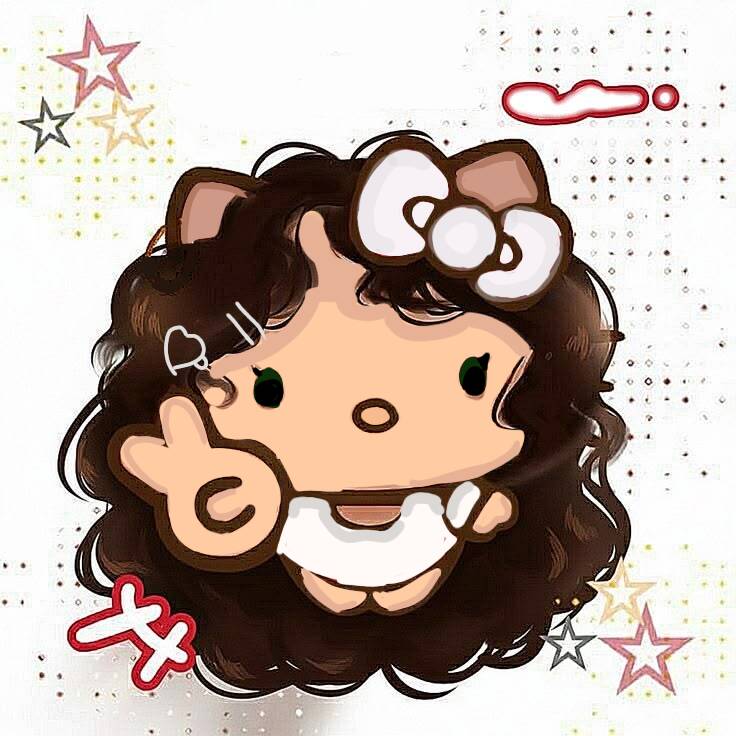 Foto de perfil de la linda Hello Kitty con cabello rizado y lazo