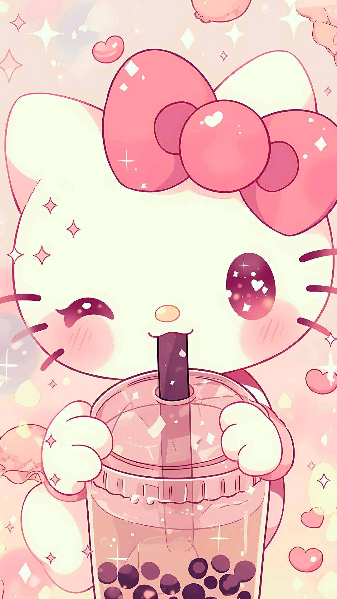 Linda foto de perfil de Hello Kitty con bebida y lazo rosa