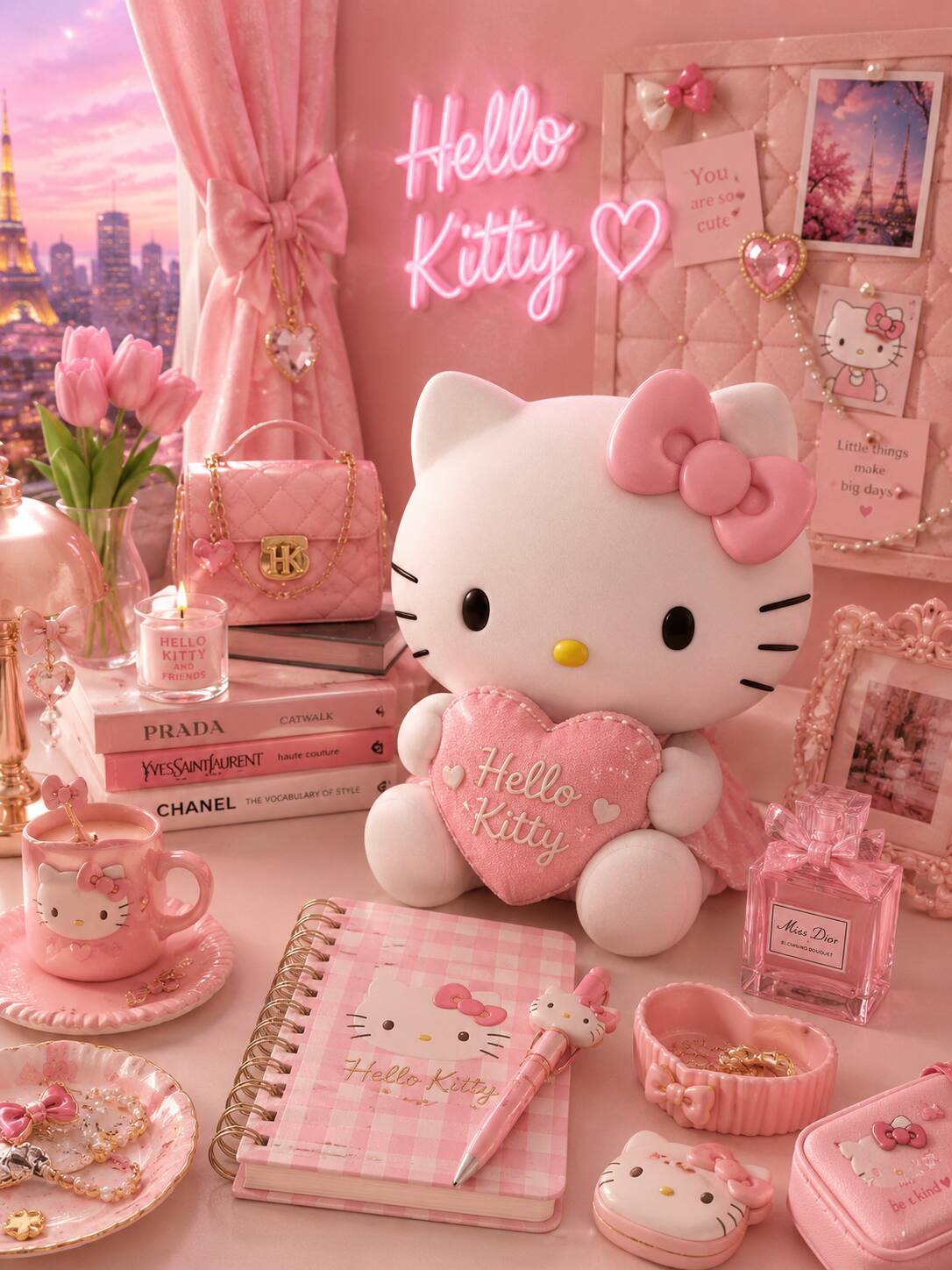 Foto de perfil de la linda Hello Kitty con corazón rosa