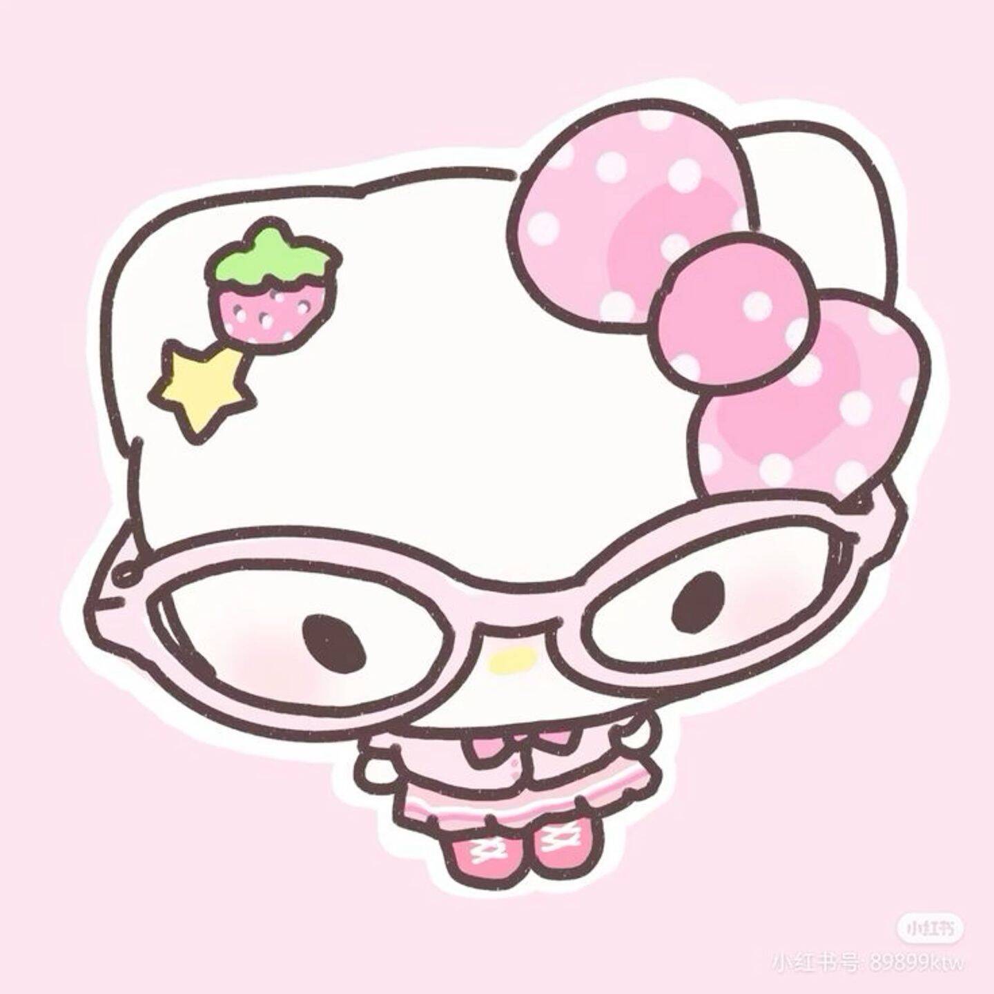 Foto de perfil de la linda Hello Kitty con gafas y lazo rosa