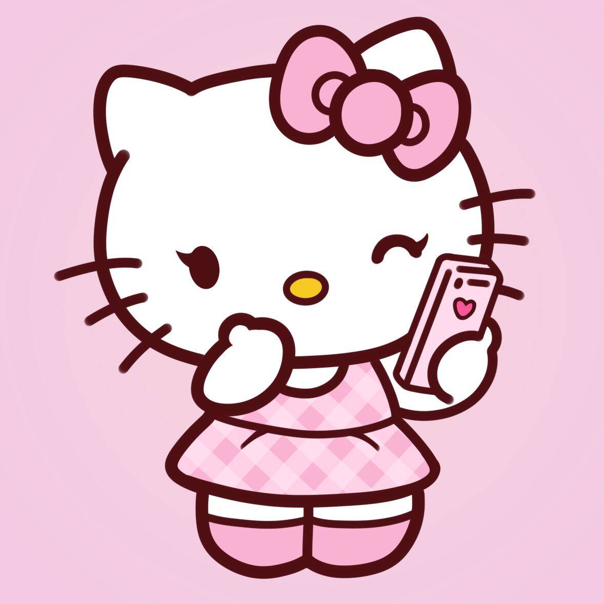 Foto de perfil de la linda Hello Kitty con teléfono celular