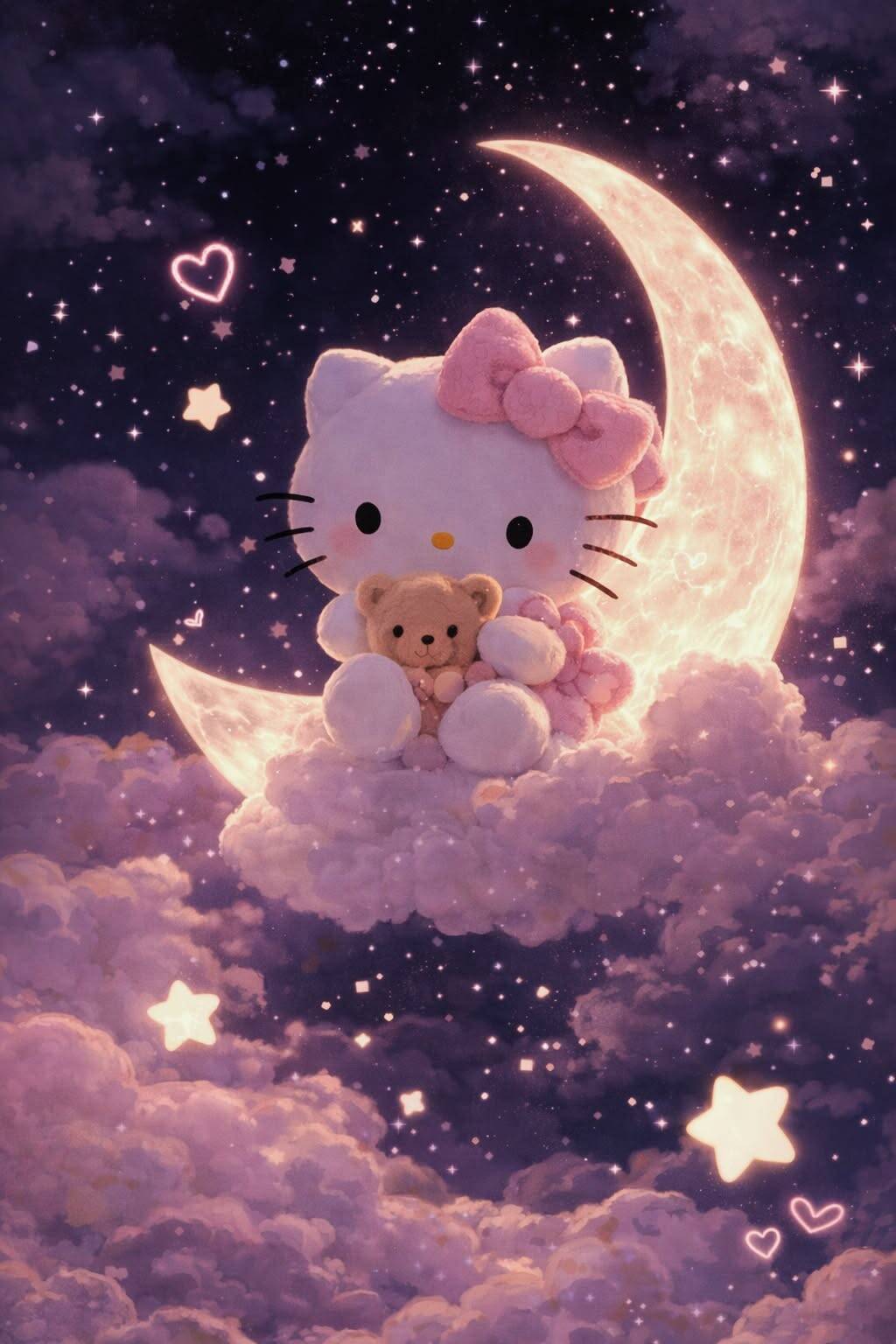 Linda foto de perfil de Hello Kitty con osito en la luna