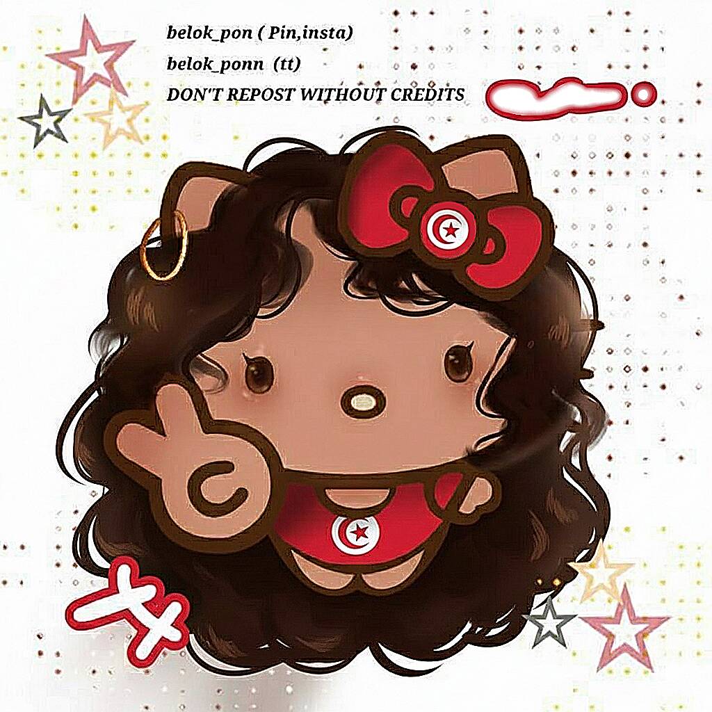 Foto de perfil de la linda Hello Kitty con cabello rizado y lazo rojo