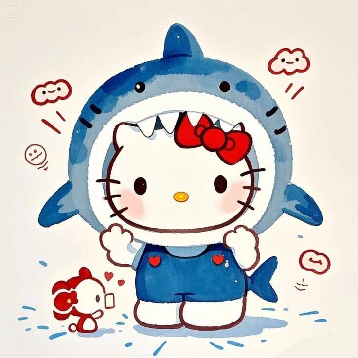 Foto de Perfil da Hello Kitty Engraçada com Fantasia de Tubarão