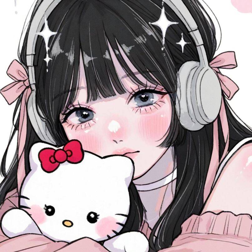 Foto de Perfil da Hello Kitty Fofa com Fones de Ouvido