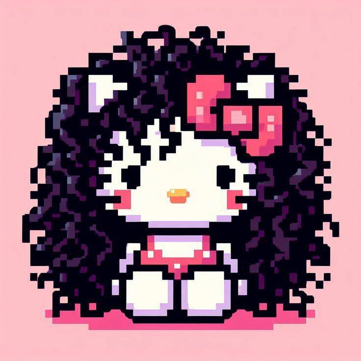 Foto de Perfil da Hello Kitty Fofa com Cabelo Cacheado e Laço Rosa