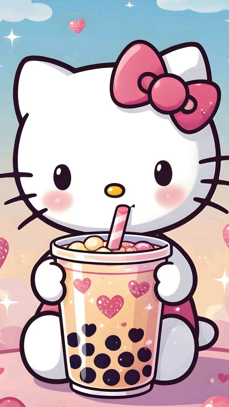Foto de Perfil da Hello Kitty Fofo com Bebida Colorida