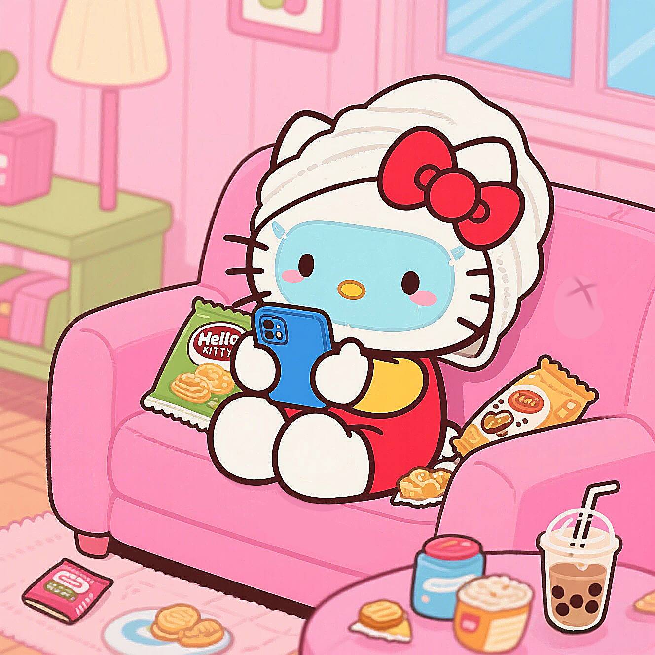 Pfp Profile Picture of Hello Kitty Fun with Towel on Head