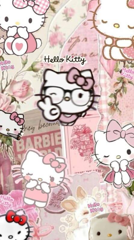 Foto de perfil de la divertida Hello Kitty con gafas y lazo rosa