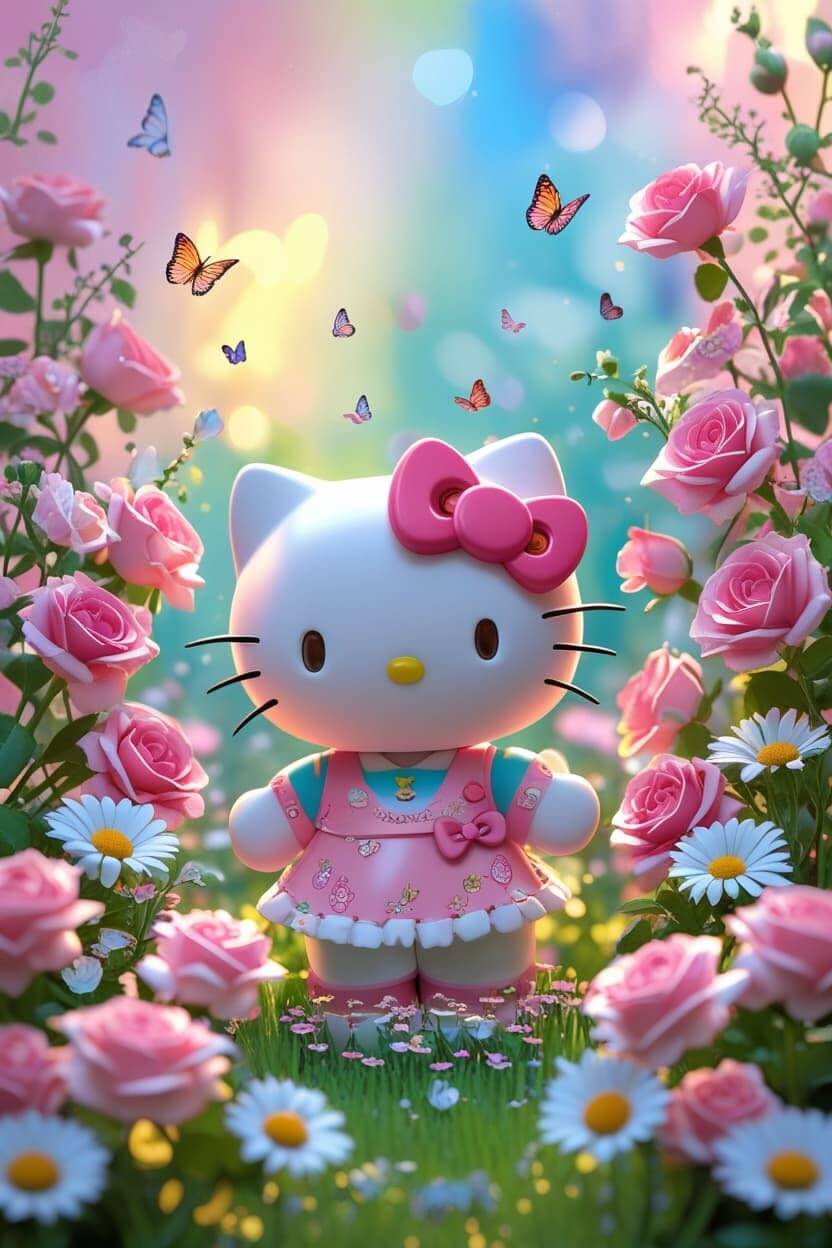 Foto de Perfil de Hello Kitty Bonita entre Flores de Colores
