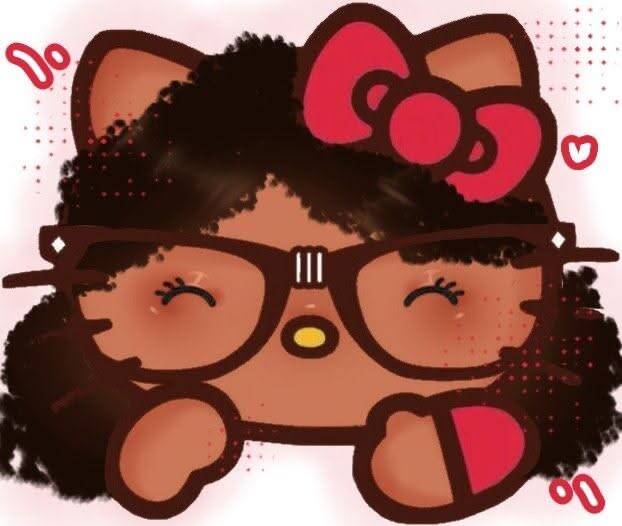 Foto de perfil de la divertida Hello Kitty con gafas y pelo rizado