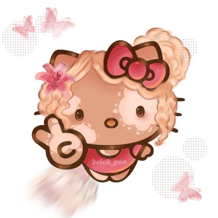 Foto de Perfil da Hello Kitty Bonita com Cabelo Cacheado e Laço Rosa