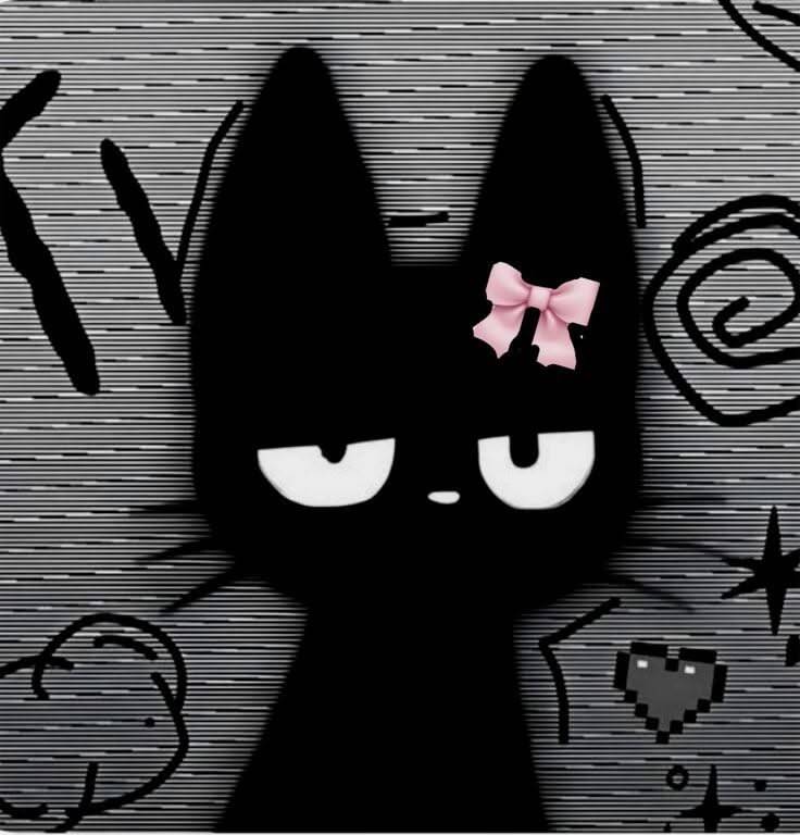 Foto de Perfil Preta de Gato com Laço Rosa