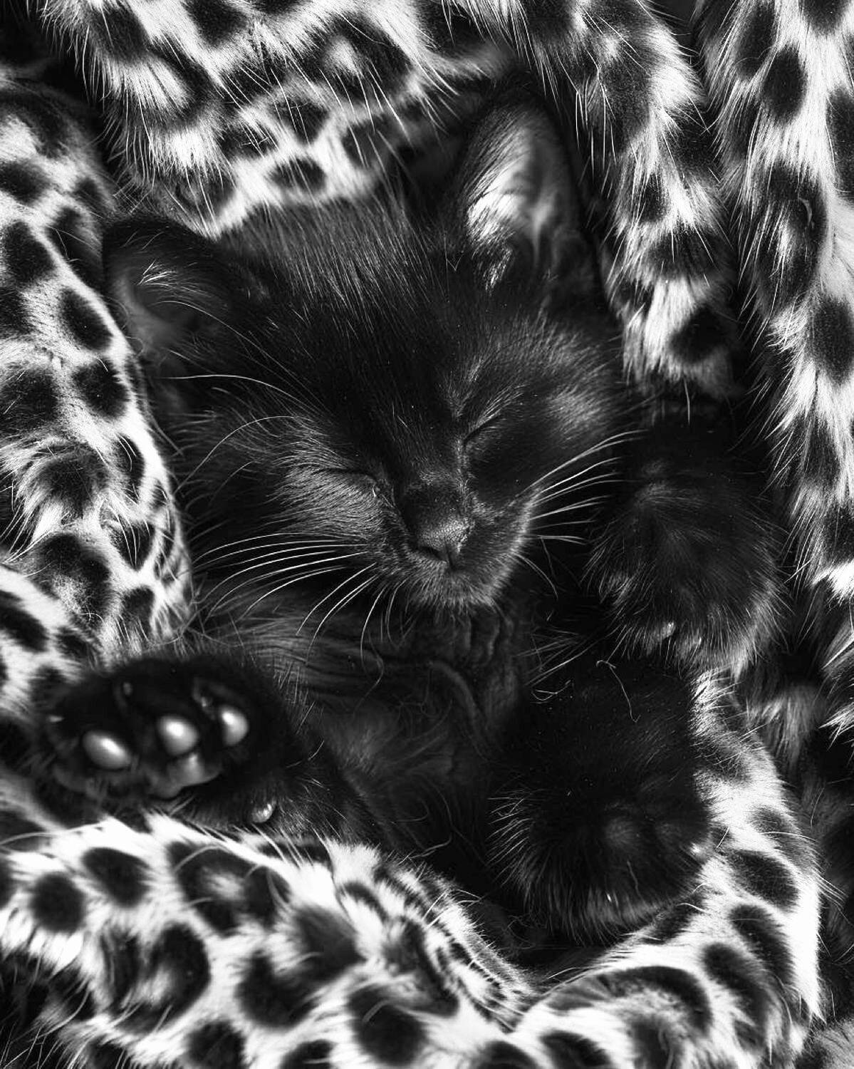 Foto de Perfil Preta de Gato Dormindo em Pano de Onça