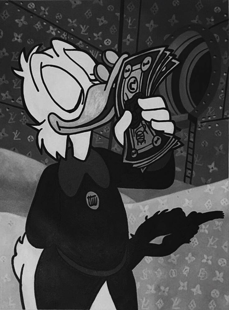 Foto de Perfil Preta do Pato Donald Contemplando Dinheiro