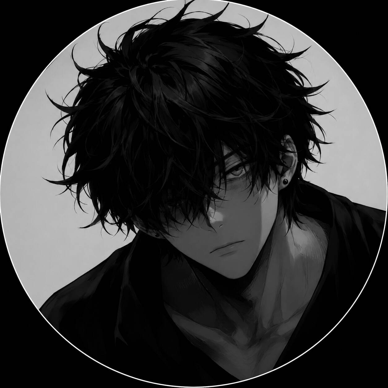 Foto de Perfil Preta de Anime com Garoto de Cabelo Bagunçado