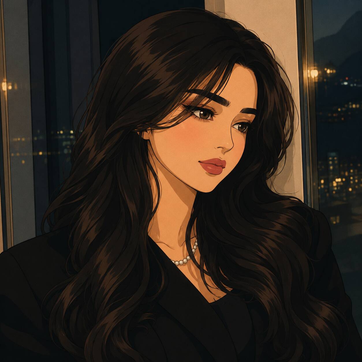Foto de Perfil Preta de Mulher com Cabelo Longo e Olhar Pensativo