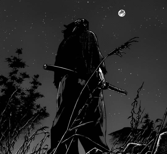 Foto de perfil negra de Samurai bajo la luna