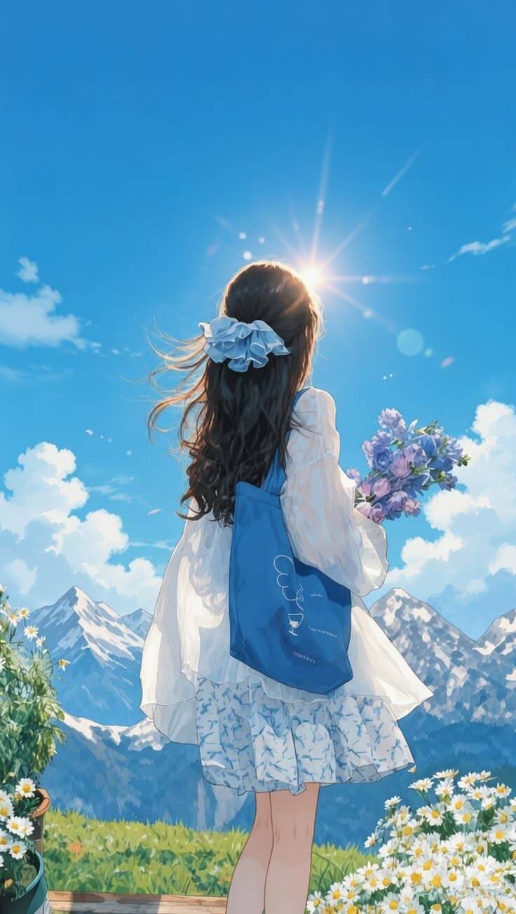 Foto de Perfil Aesthetic de Menina com Flores e Montanhas