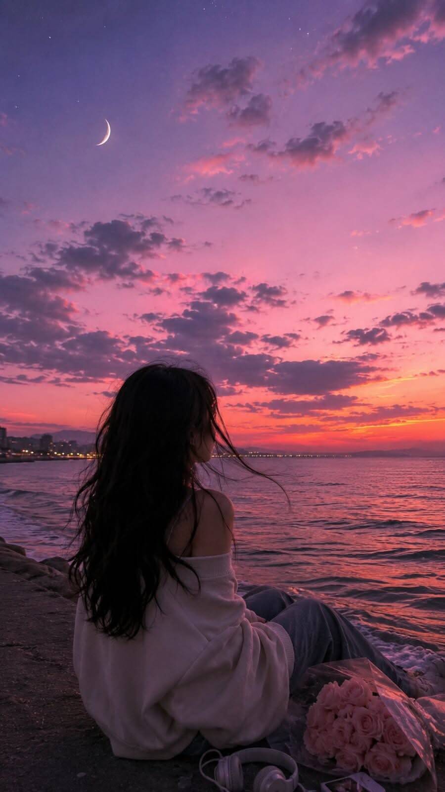 Foto de Perfil Aesthetic ao Pôr do Sol na Praia
