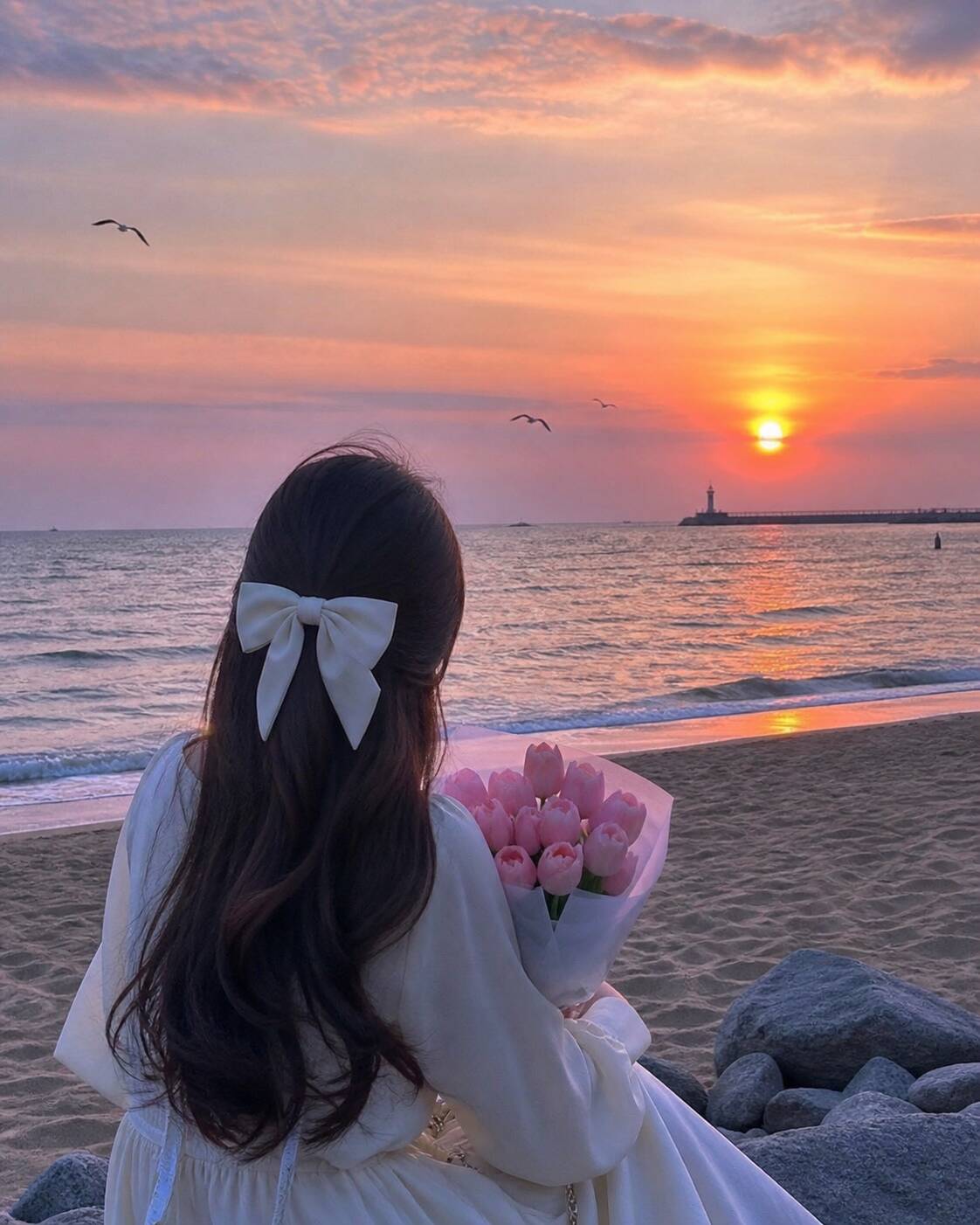 Foto de Perfil Aesthetic com Pôr do Sol e Flores