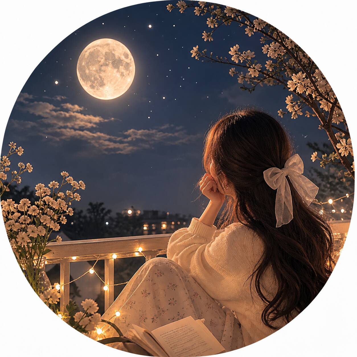 Foto de Perfil Aesthetic com Lua Cheia e Flores