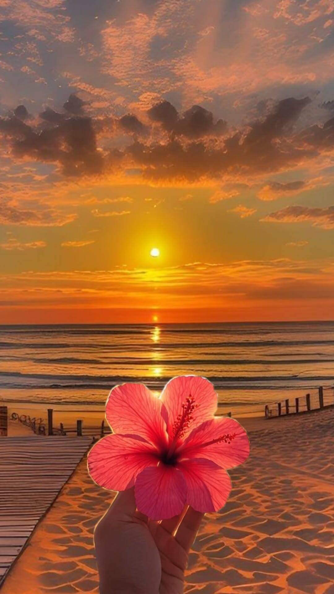 Foto de Perfil Aesthetic de Flor e Pôr do Sol na Praia